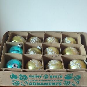 Vintage Shiny Brite Ornaments Gold And Turquoise